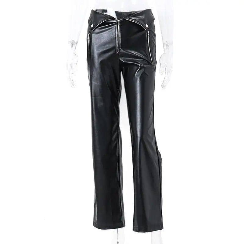 High Waist Straight Loose Wide Leg Casual Pants Leather-5