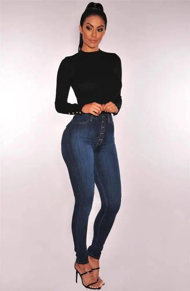 LOVEMI - High-waist stretch slim denim pants