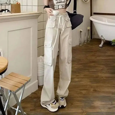 High Waist Work Casual Pants For Women Loose Laced-White-1