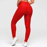 Hip-turned Folds Elastic High-waist Fitness Leggings-Red-9