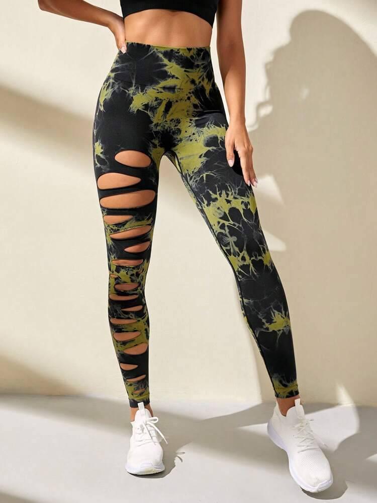 Hollow Tie-dye Yoga Pants High Waist Hip Lift Fitness Pants-6