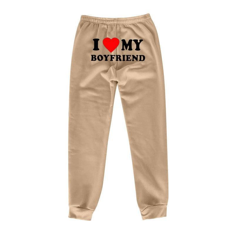 I Love MY BOYFRIEND Printed Trousers Casual Sweatpants Men-Camel Back Picture-12