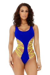 Irregular Sling Halter One-piece Swimsuit Sexy Swimsuit-Blue-2