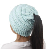 Knitted Ponytail Hat, Women's Wool Hat Fashion-Childblue-14