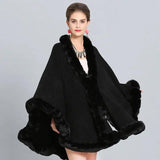 Knitted Scarf Shawl Cape-Black-3