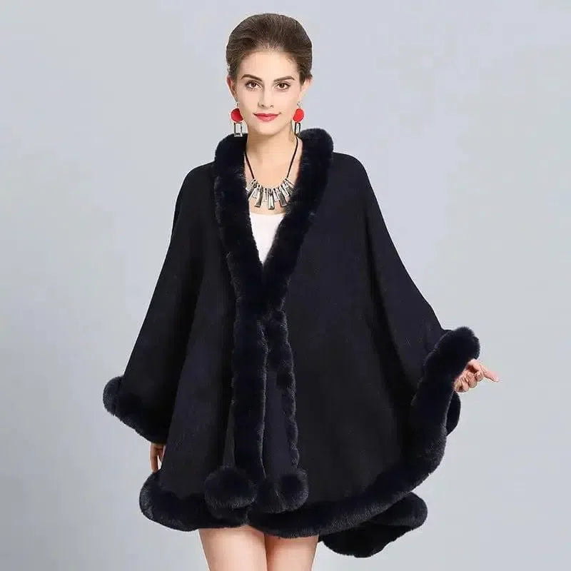 Knitted Scarf Shawl Cape-Navy Blue-7