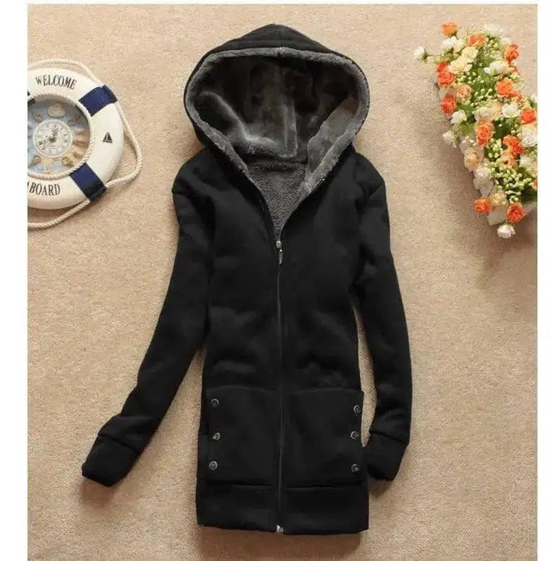 Korean version of autumn and winter casual hooded long-Black-7