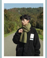 Korean Version Of Solid Color Knitted Wool Warm Scarf In-Army Green-3