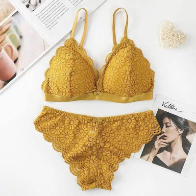 Elegant French Lace Bra for Understated Luxury-Yellow-5