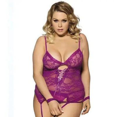 Lace Lingerie High Quality with Handcuffs 6 XL-Purple-2