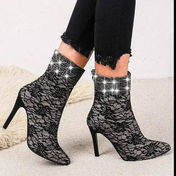 Lace fine-heeled medium boots women-2