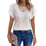 Lace Patchwork Short-sleeved T-shirt Women's Clothing-2