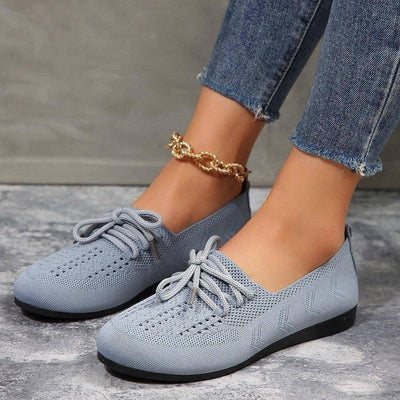 Lace-up Flats Women Fashion Breathable Lazy Mesh Shoes-Light Grey-3