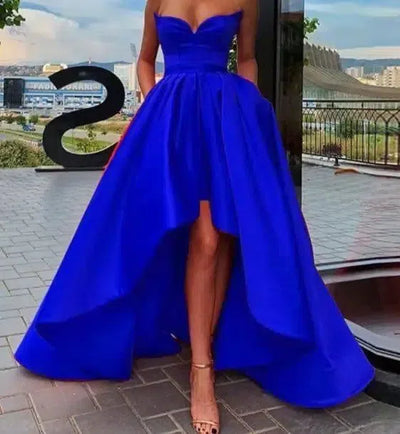 Ladies Evening Dress Sexy Tube Top Satin-Blue-9