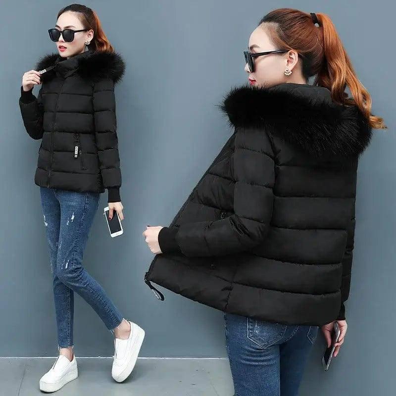 Ladies large fur collar padded down jacket-2