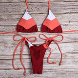 Ladies Swimsuit Colorblock Print Bikini Swimsuit-Redwhite-2