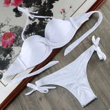 Ladies white push-up swimsuit Bandeau swimsuit-White-2