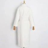 Lapel Waist White Mid-length Woolen Coat-5