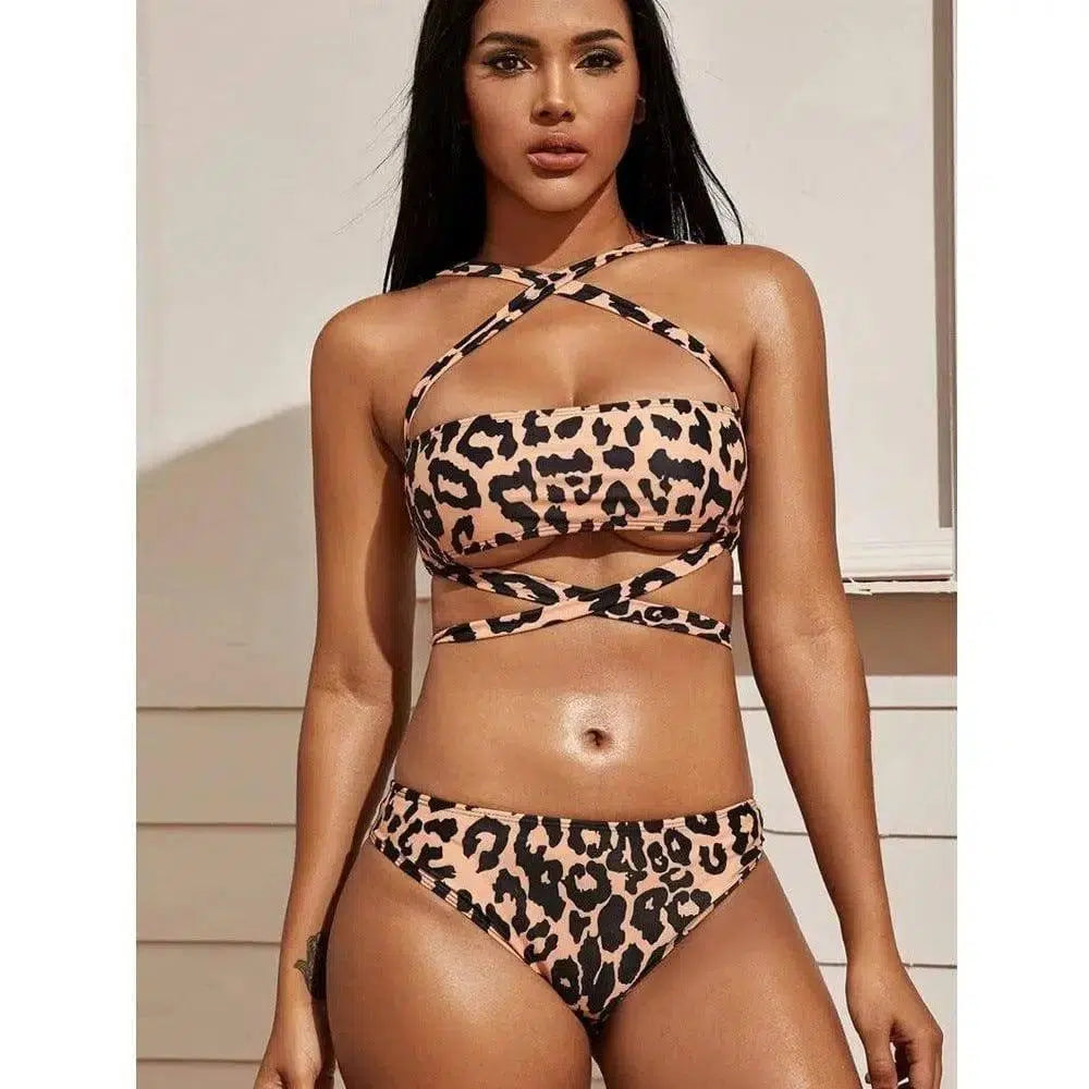 Leopard print strapless tube top swimsuit-Leopardprint-1