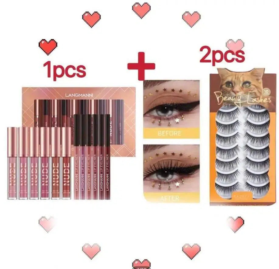 Lip Liner And Lipstick Makeup 12 Pcs Set 6 Matte Lipstick 6-SET-3