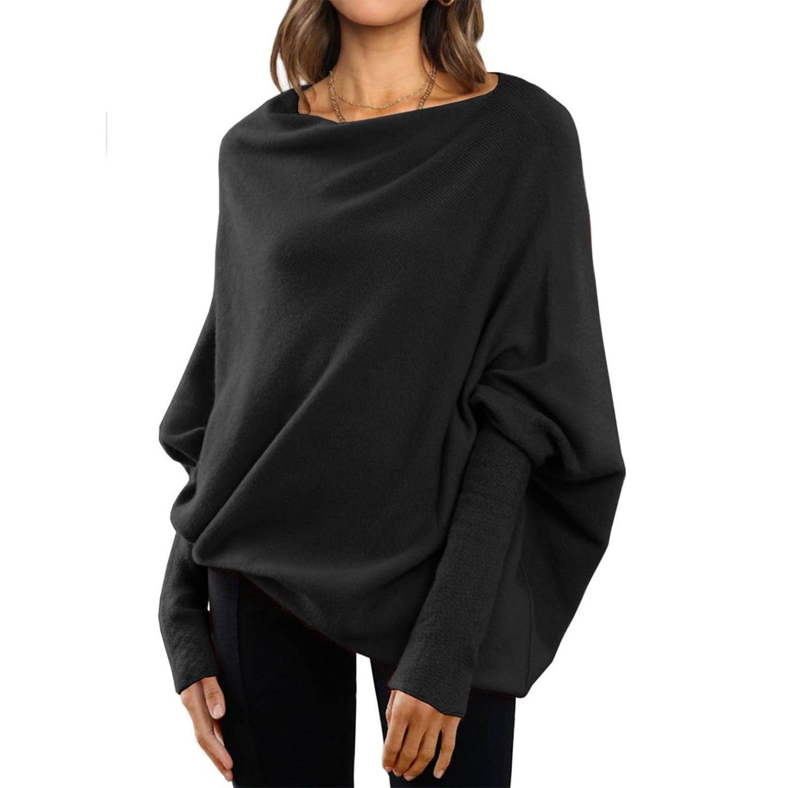 Loose Bat Sleeve Sweater Tops Simple Casual Fashion-Black-3