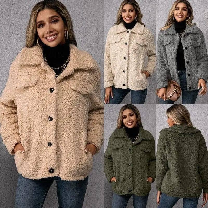 Loose Casual Lapel Plush Jacket Lamb Fleece Coat-1