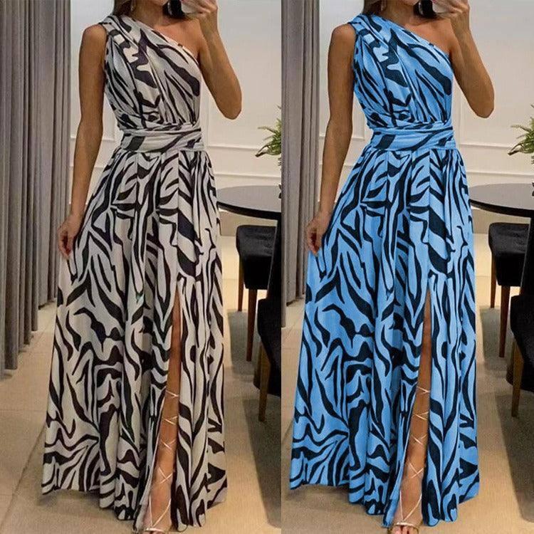 Loud back single shoulder sleeveless printed long dress for-7