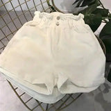 Calyx elastic waist denim shorts female summer high waist-White-31