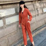 Womens Casual Jumpsuit with Elastic Waist-Caramel-3