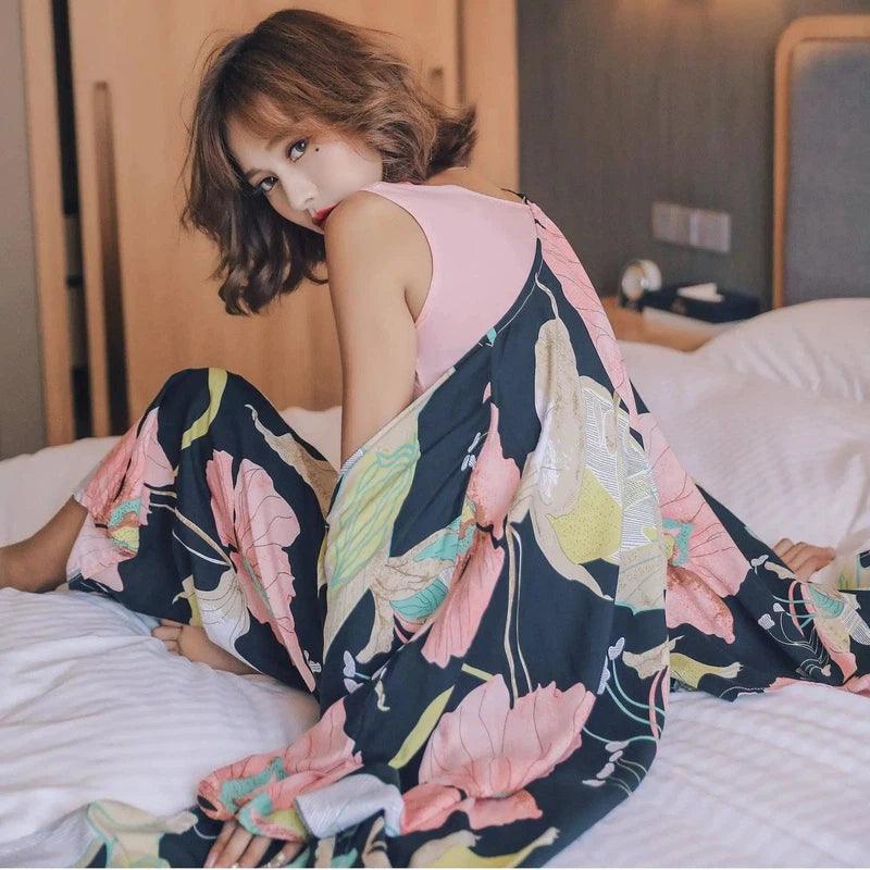 Floral Print Women's Kimono Robe Set-K-11