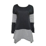 Women's Striped Hem Long Sleeve Tunic Top-Black-2