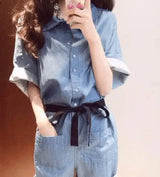 LOVEMI - Lovemi - Denim Short Sleeve Jumpsuit