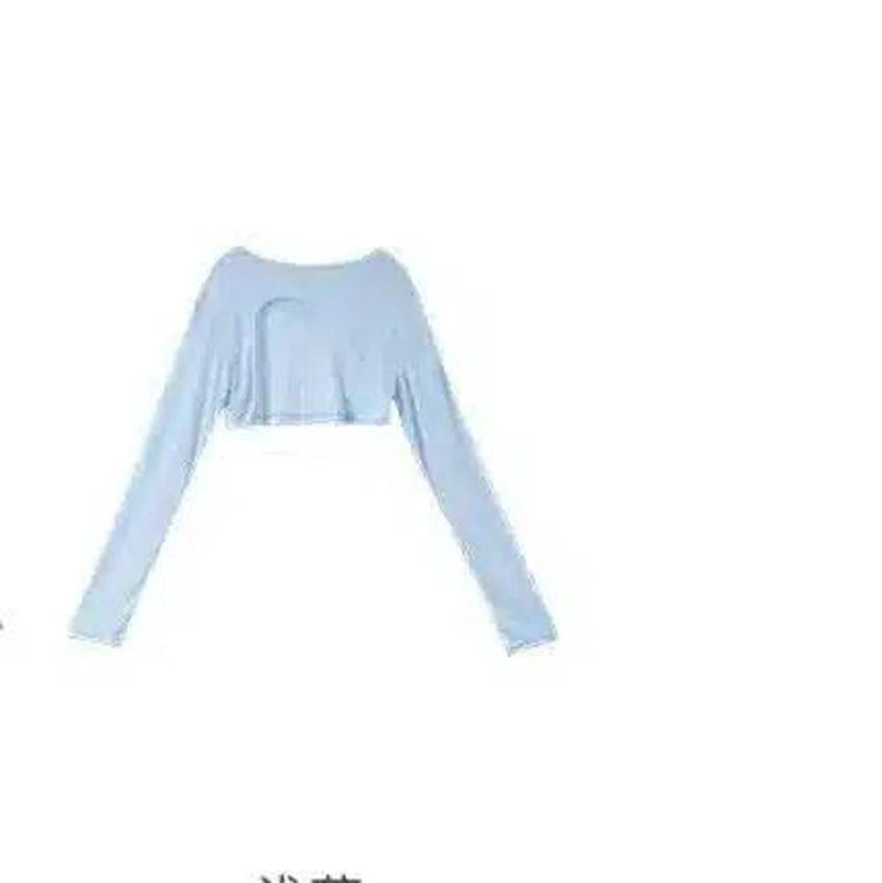 Cropped Long Sleeve Women's Top-Blue-1