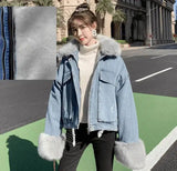 LOVEMI - Lovemi - Detachable rabbit fur two-piece denim coat