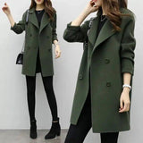 Women's Double-Breasted Mid-Length Coat-Green-1