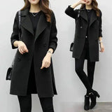 Women's Double-Breasted Mid-Length Coat-Black-5