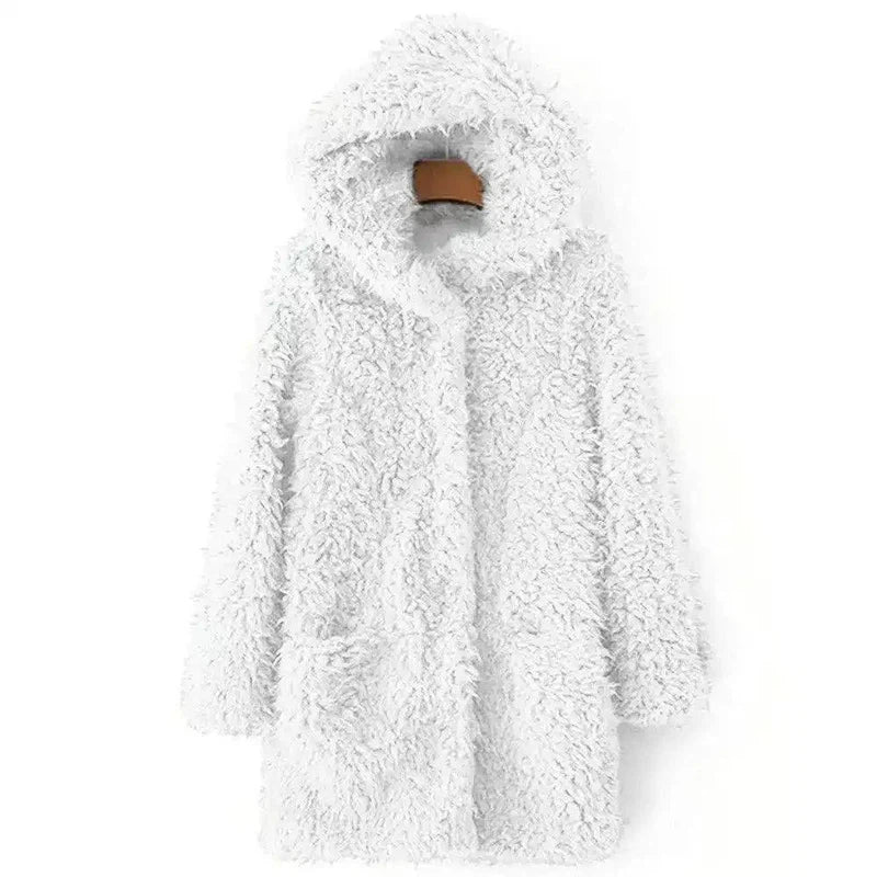 Fuzzy Hooded Women's Winter Coat-White-2