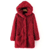 Fuzzy Hooded Women's Winter Coat-Red-5