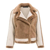 European and American fashion contrast color stitching fur-Coffee-2