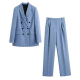 Women's Double-Breasted Blazer and Trousers Set-1