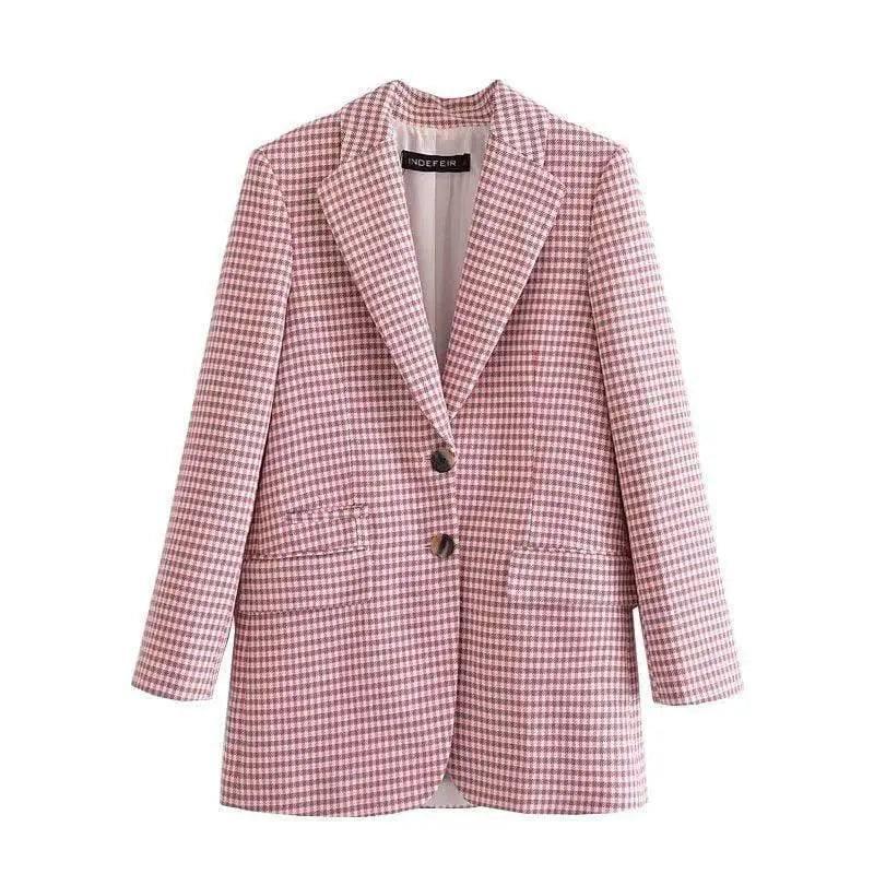 European And American Style Fashion Houndstooth Casual-Pink top-1