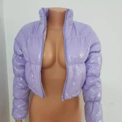 Half-length solid color long-sleeved women's jacket-Purple-2