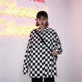 Harajuku bf wind retro net red black and white grid loose-Black white-1