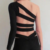 LOVEMI - Lovemi - Hollow Out Sexy T-shirt Bandage Backless Long