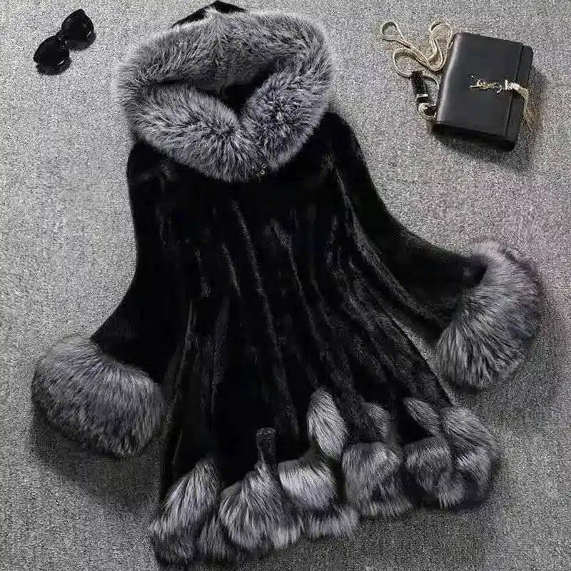 Stylish Faux Mink Coat for Women-Black-2