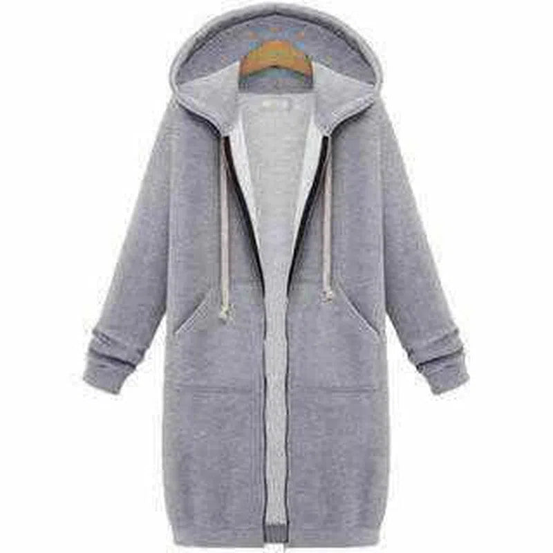 Hooded long-sleeved winter sweater women's jacket in a long-Grey black-10