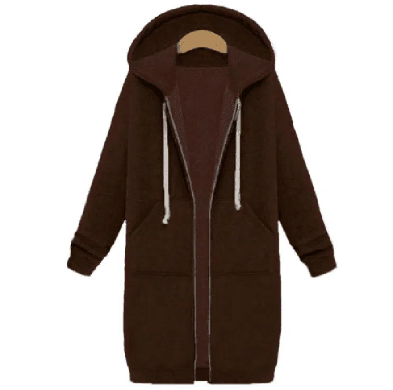 Hooded long-sleeved winter sweater women's jacket in a long-Coffee-6