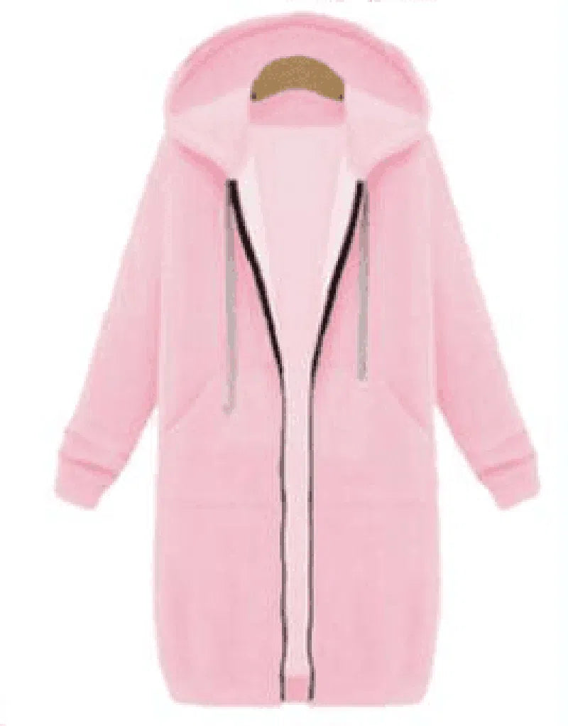 Hooded long-sleeved winter sweater women's jacket in a long-Pink-7