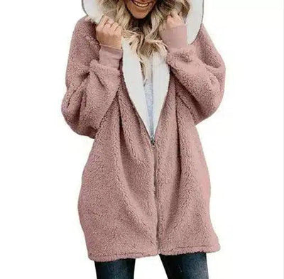 Fleece Hooded Zip-Up Jacket-Pink-10