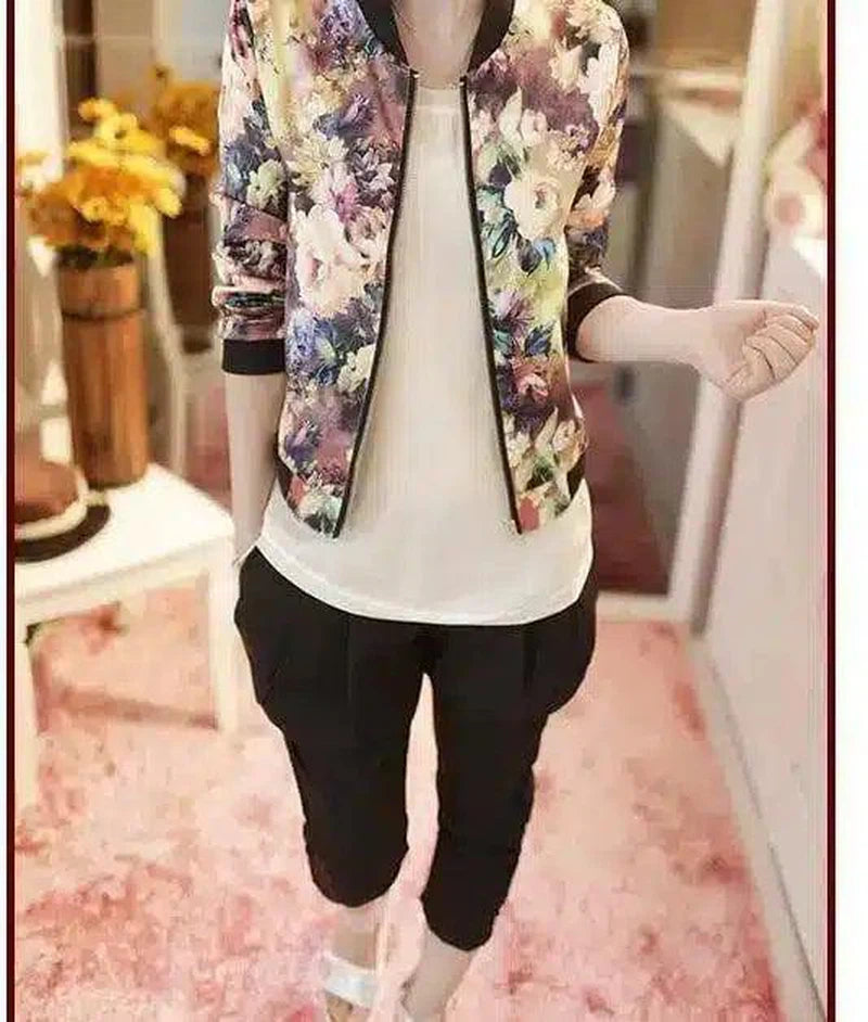 Jacket Trendy Wild Floral Zipper Stand Collar Long Sleeve-Printing-2